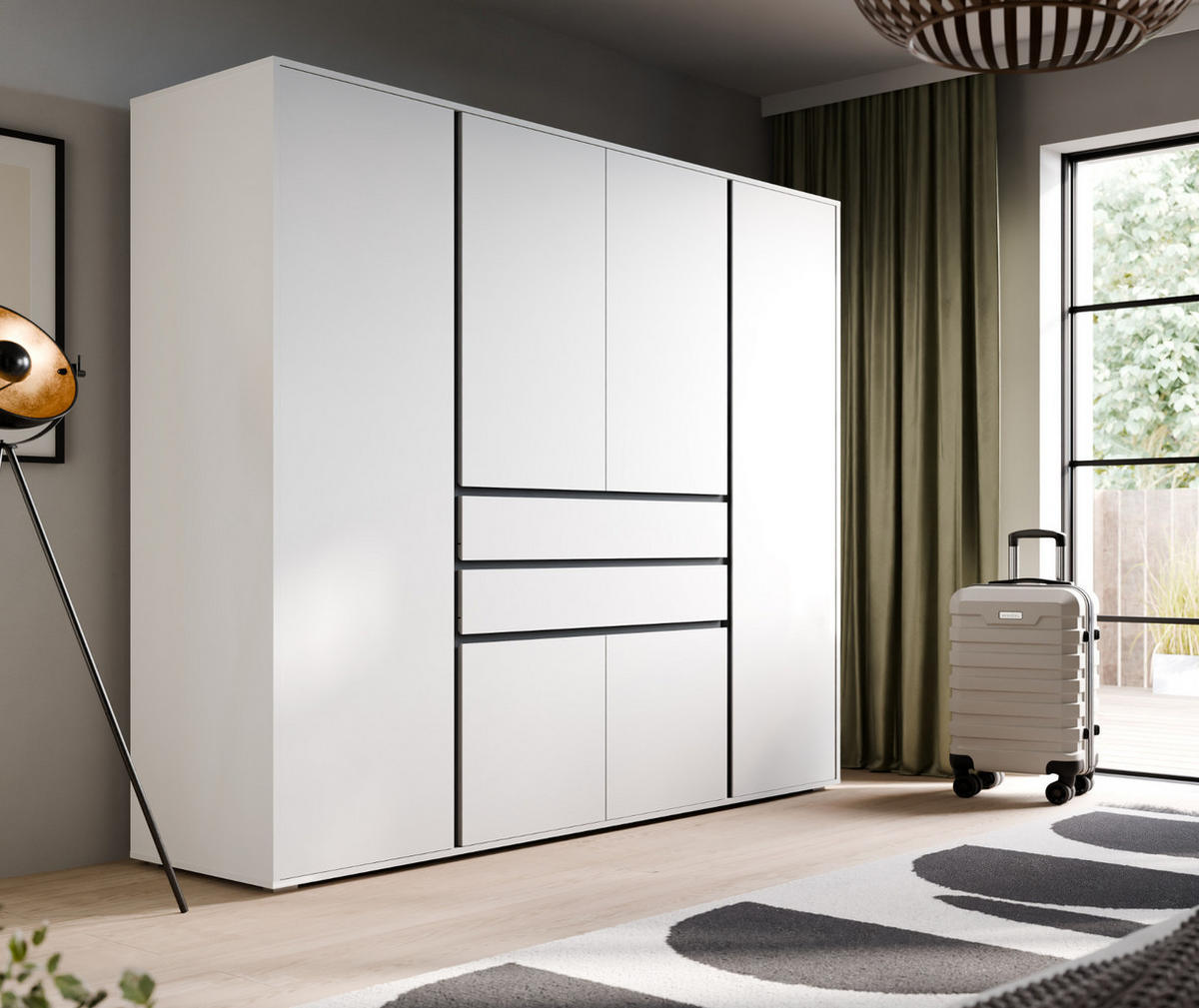 KLEIDERSCHRANK weiß, grau 197 x 194 cm, Drehtürenschrank 6-türig - Anthrazit/Silberfarben, Holzwerkstoff/Kunststoff (197/194/56cm) - Inn.Furn