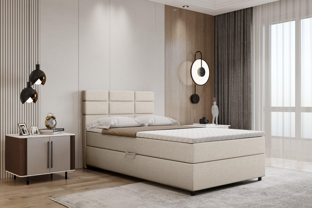 BOXBETT Reve 120 x 200 cm mit Bettkasten und Lattenrost ohne matratze - beige - Beige, Holz (120/206cm) - Panda Möbel