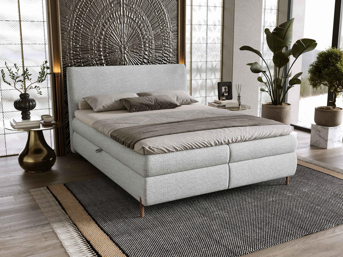 BOXBETT Evia - H3 - Hellgrau/Braun, Holzwerkstoff/Textil (160/200cm) - MIRJAN24