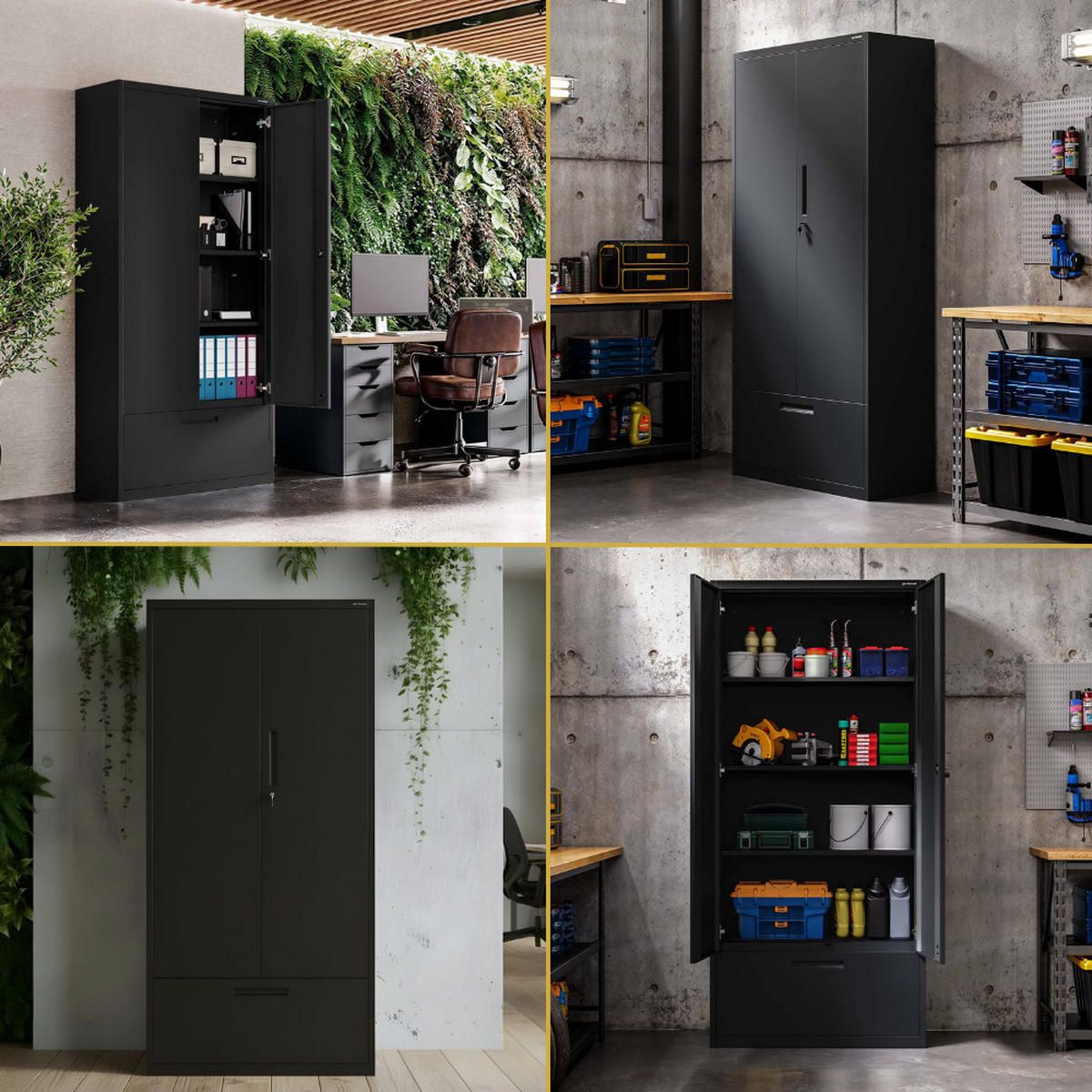 METALLSCHRANK mit Hohe Schublade RUEL 195x90x40cm Schwarz - Schwarz, Metall (90/195/40cm) - DELUKE