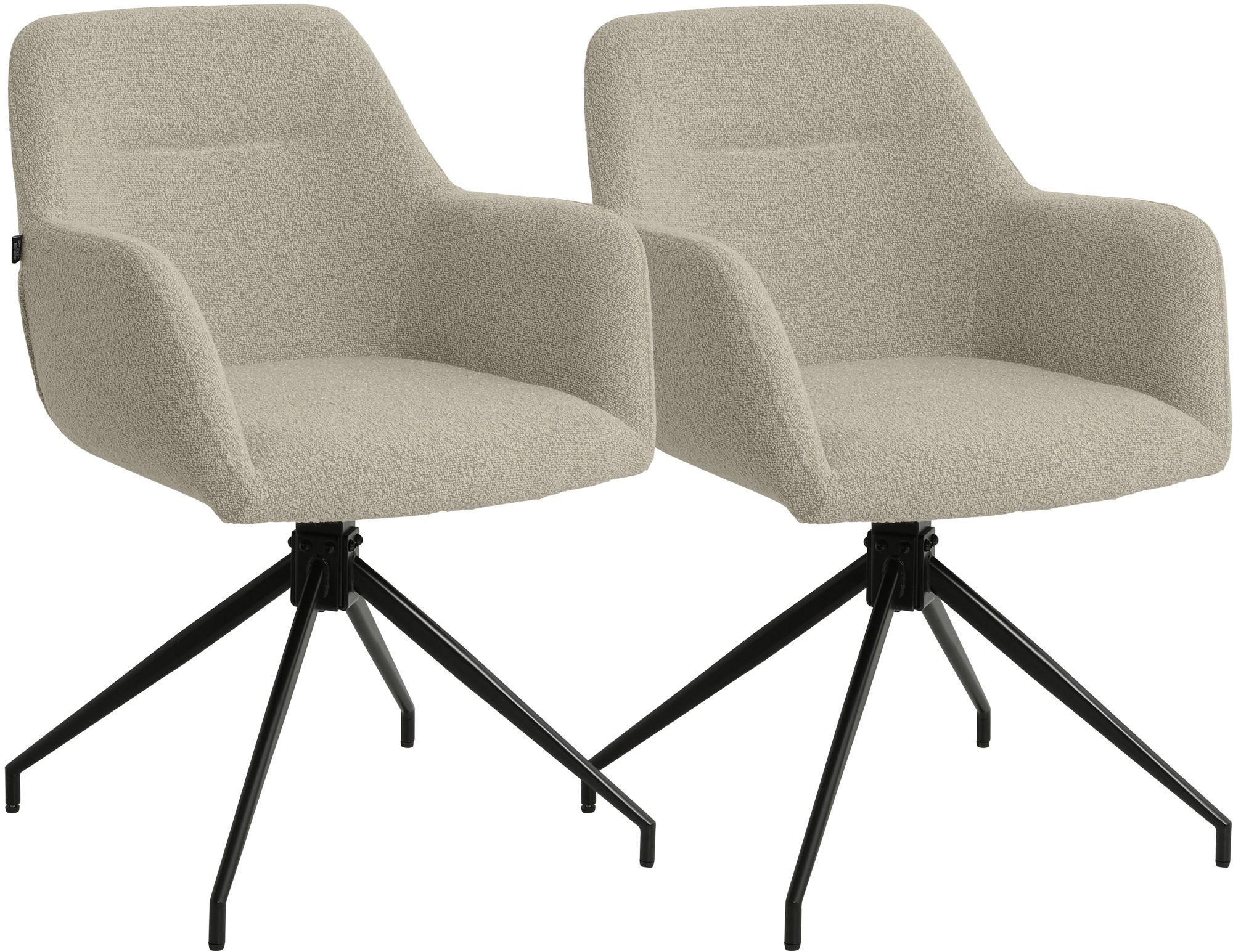 MERLINDA Matstol i Teddytyg, set om 2 - Taupe/Svart, Textil/Metall (58/85/60cm) - CLP
