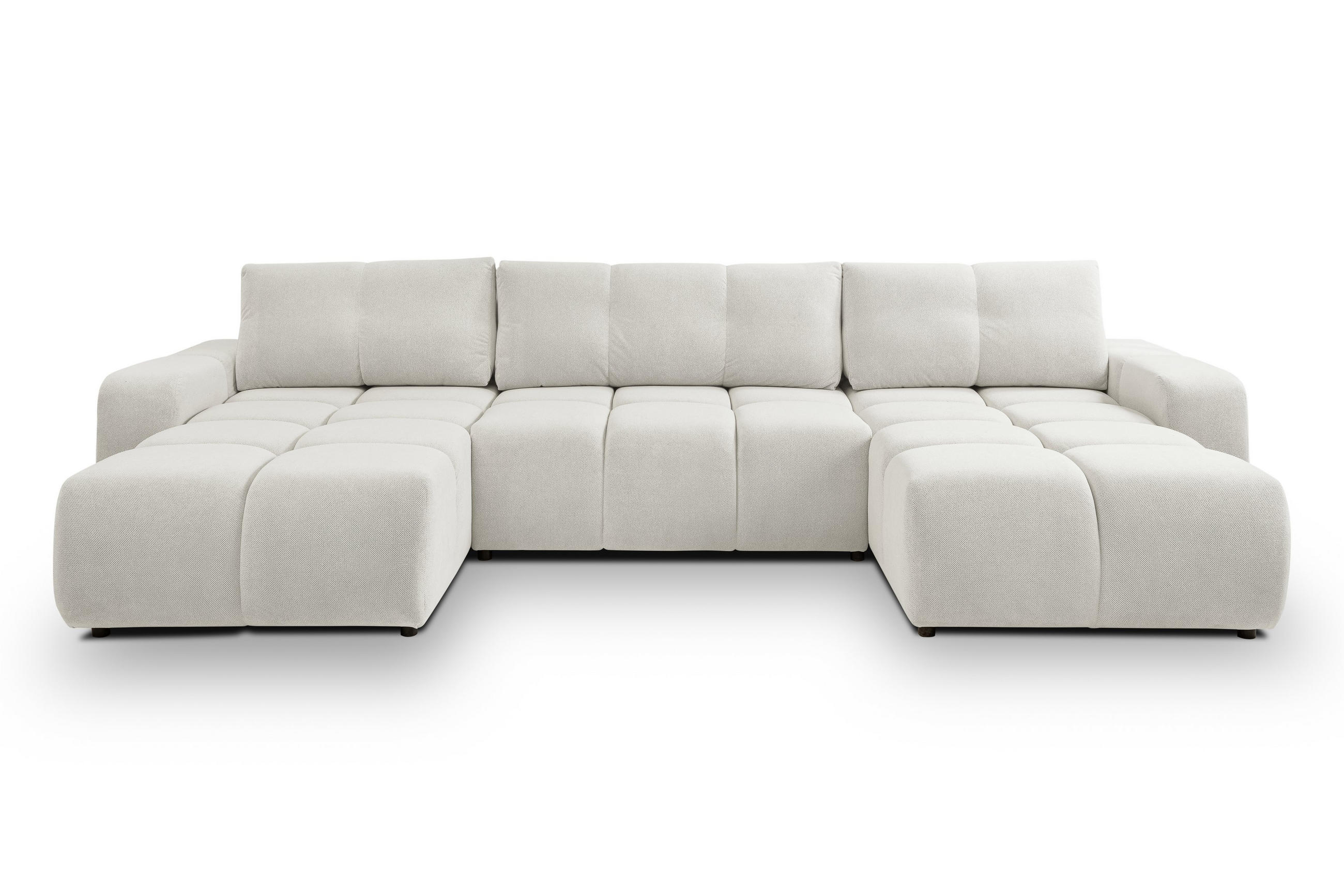 WOHNLANDSCHAFT DUCA U Creme Jersey mit Schlaffunktion - Creme, Holz (359/88/177cm) - MASSENO