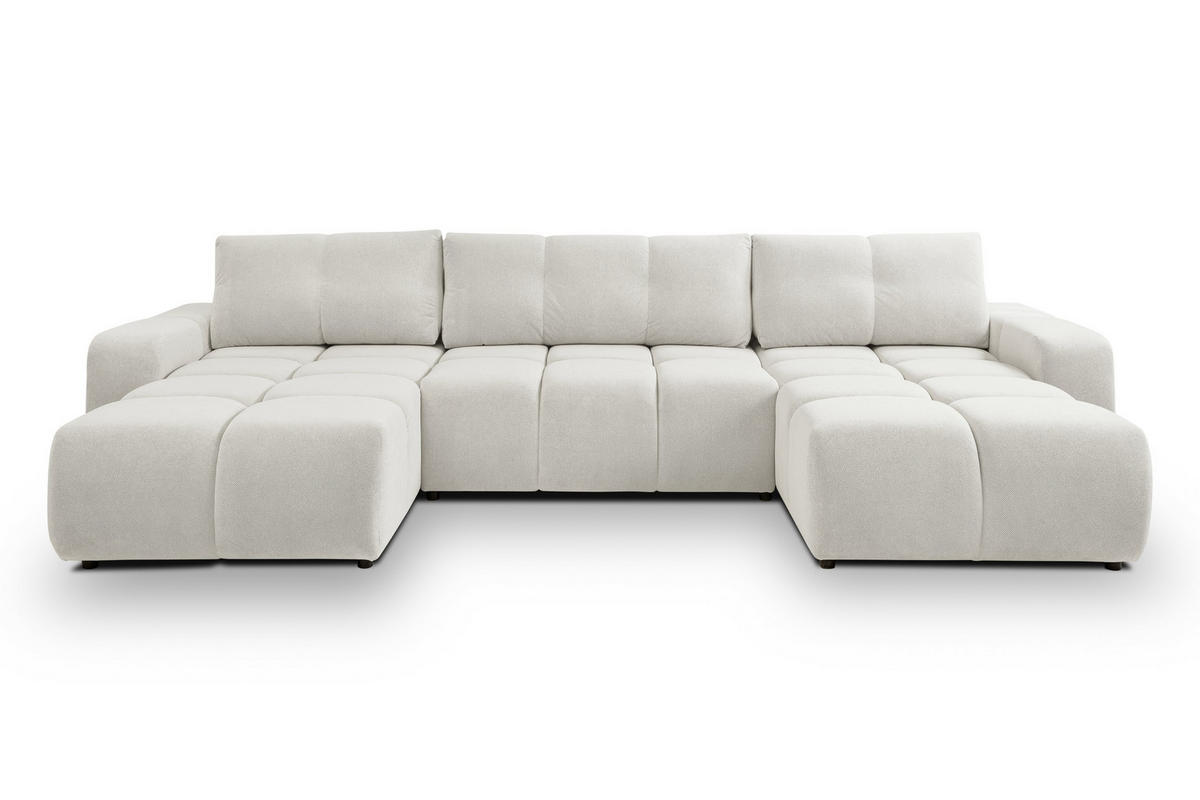 WOHNLANDSCHAFT DUCA U Creme Jersey mit Schlaffunktion - Creme, Holz (359/88/177cm) - MASSENO