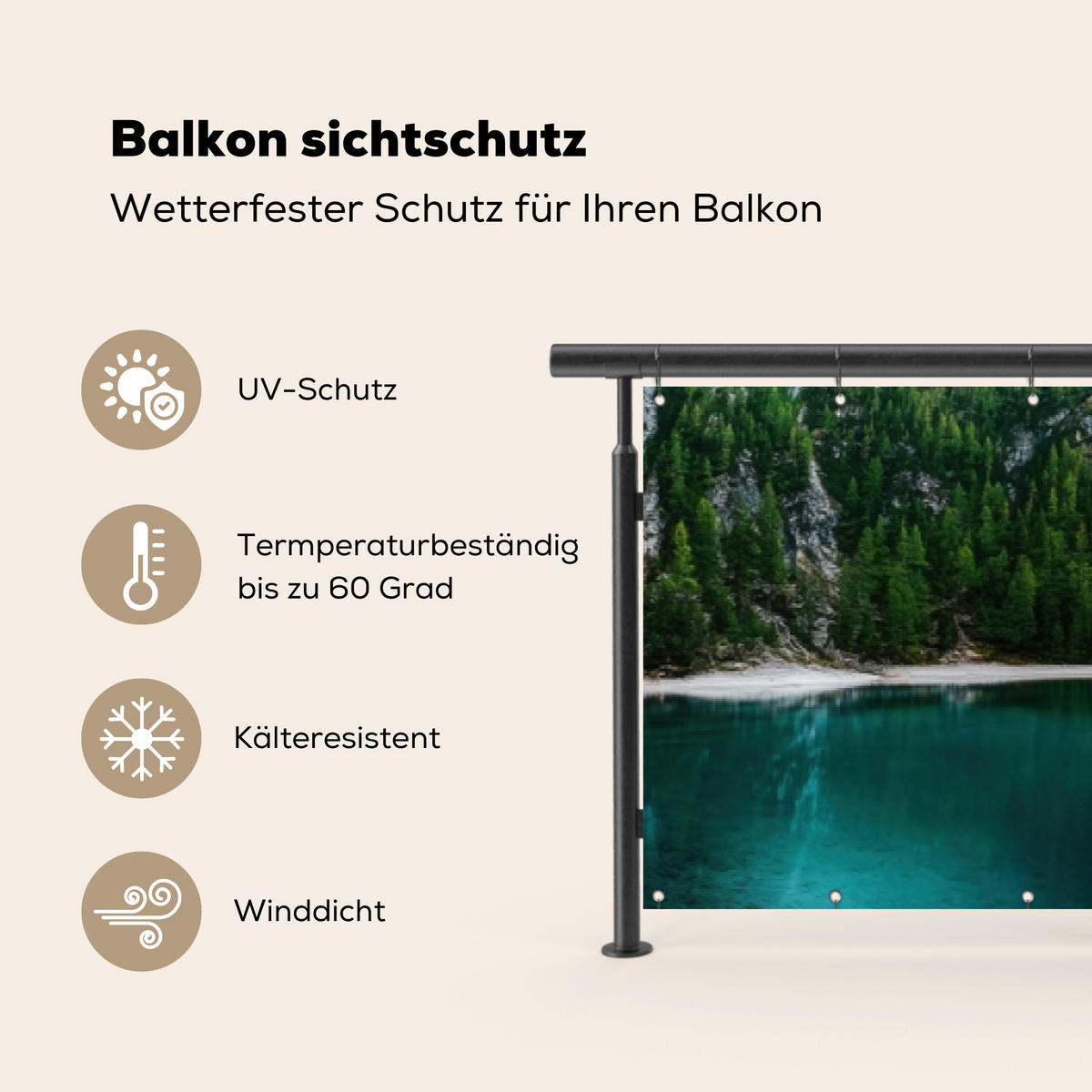 BALKON-SICHTSCHUTZ See - Berge - Sonnenuntergang - Boot - Petrol, Kunststoff (500/90cm) - MuchoWow
