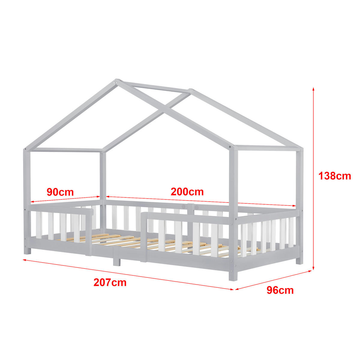 HAUSBETT Treviolo - Hellgrau/Weiß, Holz (90/200cm) - [en.casa]