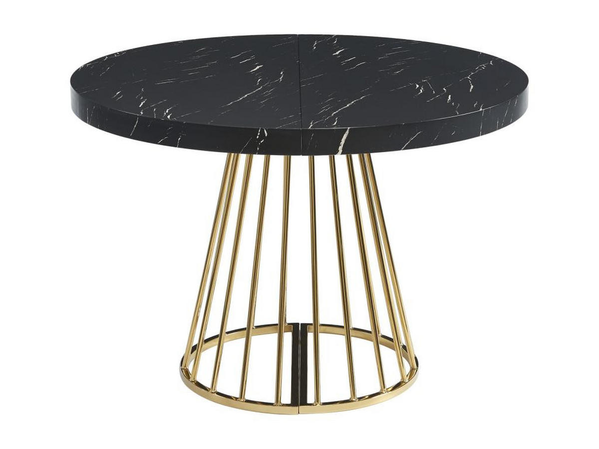 ESSTISCH ausziehbar - 2 bis 12 Personen - MDF & Stahl - Marmor-Optik Schwarz & Goldfarben - FIRELA - Schwarz, Holz (260/110/76cm) - Vente-Unique