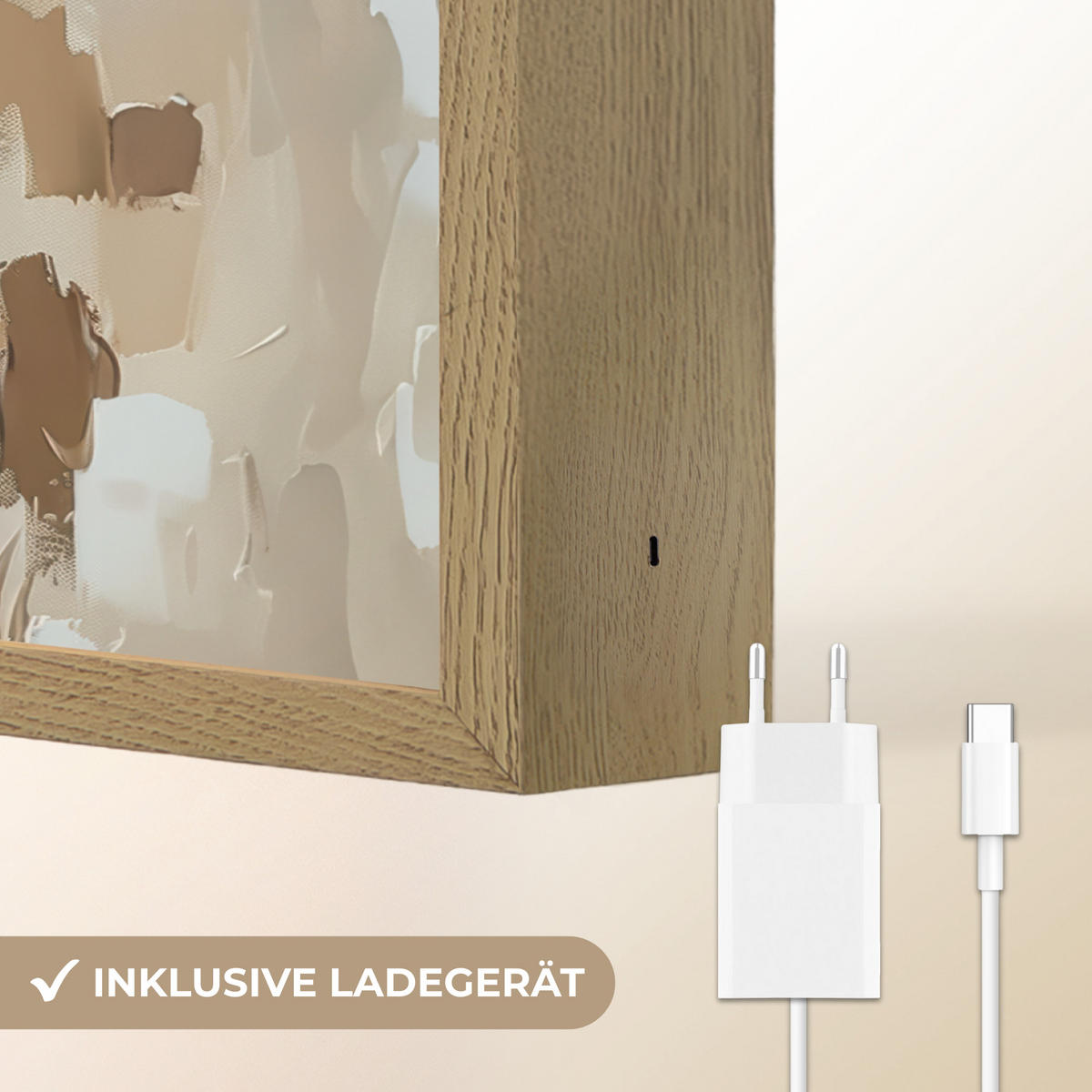 NÁSTĚNNÁ LAMPA S AKUMULÁTOREM Žena - malba - abstraktní - béžová - moderní 40x30 cm - světle hnědá, kompozitní dřevo (40/30/8cm) - OnlyWow