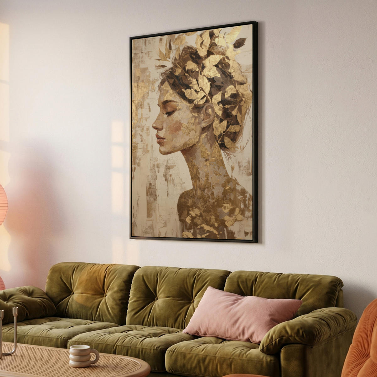 LEINWAND Bilder mit Rahmen - Frau - Gold - Abstrakt - Textur - 80x120 - Goldfarben, Textil (80/120cm) - MuchoWow