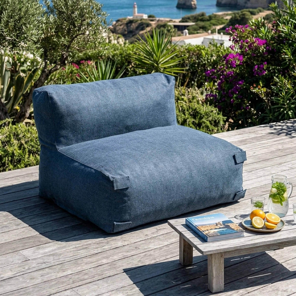 GARTENSOFA mit 2 Sitzplätzen, Pazifikblau - Blau, Textil - Oviala