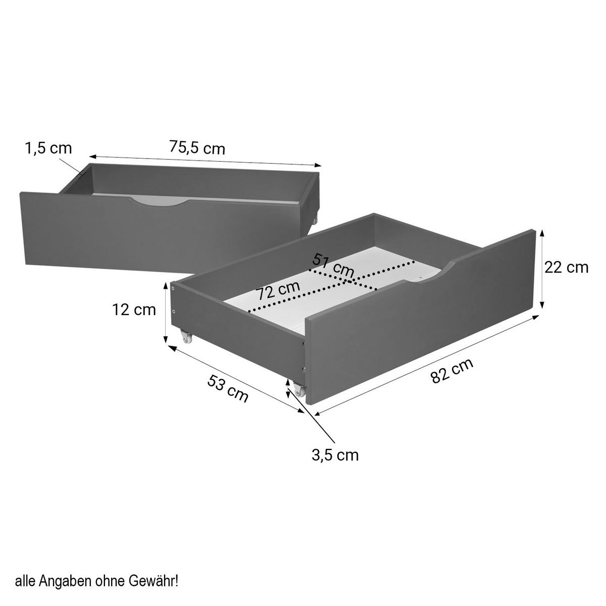 BETTSCHUBKASTEN 2er Set Grau 82/53,3 cm - Grau, Holz - Homestyle4u