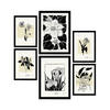 POSTER Set Mit 6 Schwarze Tinte Blumen Größe A3 & A4 Schwarzer Rahmen - Schwarz, Papier (29.7/1cm) - Nacnic