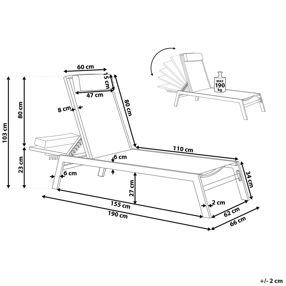 GARTENLIEGE weiß Catania - Weiß, Metall (66/103/155cm) - Beliani