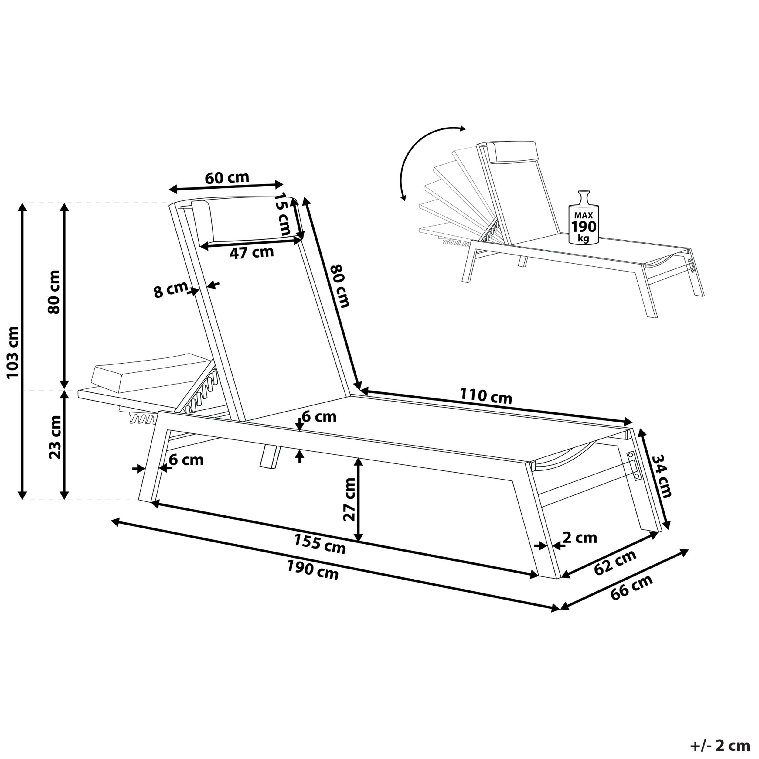 Thumbnail - Beliani Gartenliege, Grau, Metall, 66x103x155 cm, Gartenmöbel, Gartenliegen
