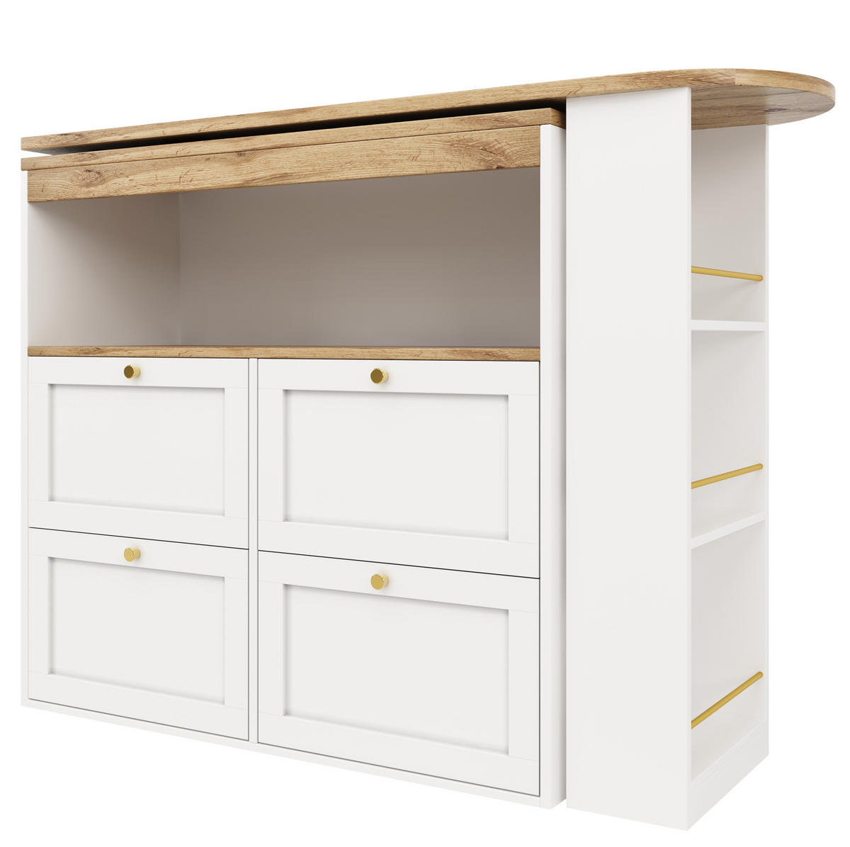 STOJEČI regal 138/39/104 cm z 4 predali in 360° vrtljivim stranskim delom, MDF, Bela - bela, leseni material (39/102/105cm) - Redom