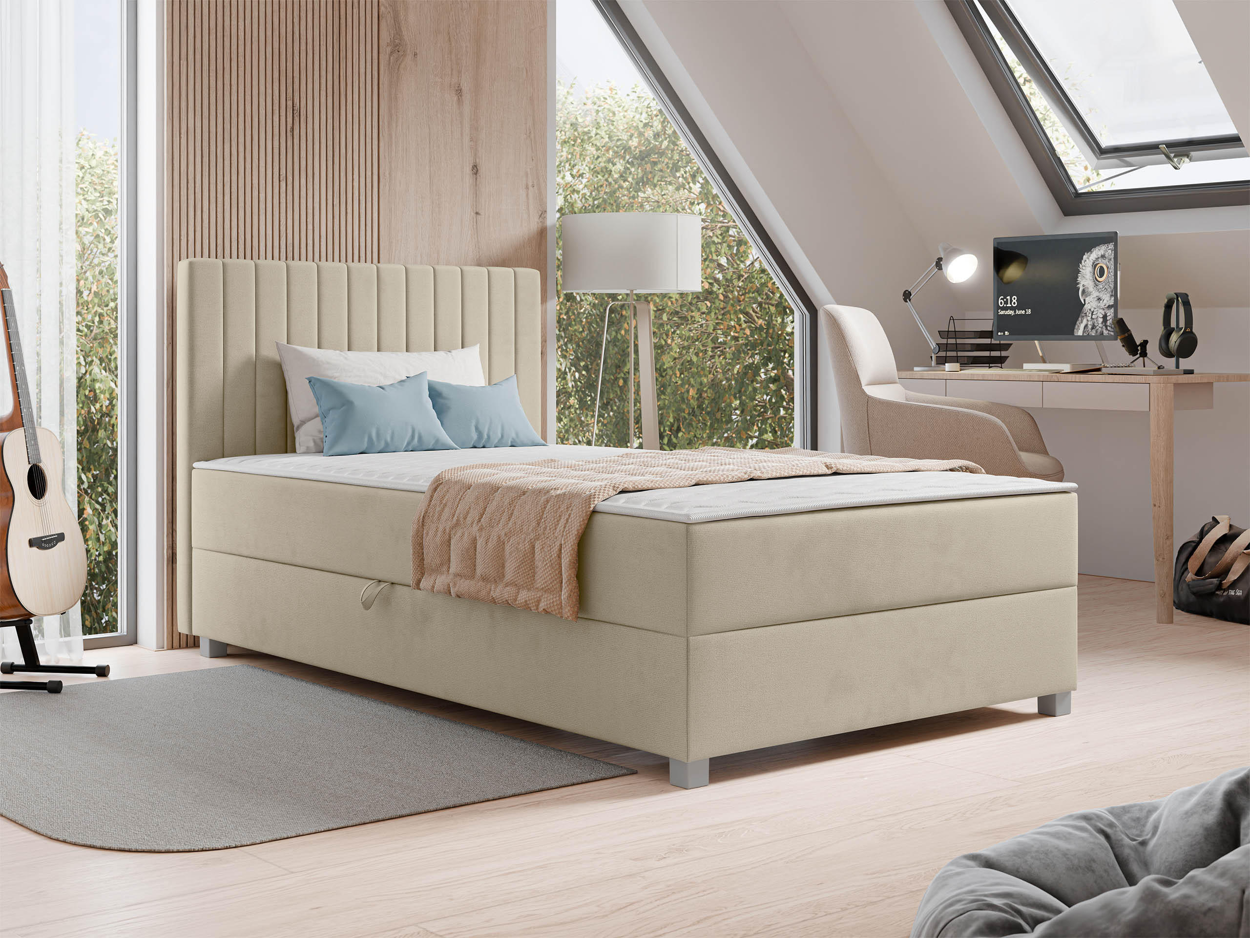 BOXBETT Viki - Beige/Silberfarben, Holzwerkstoff/Kunststoff (120/200cm) - MIRJAN24