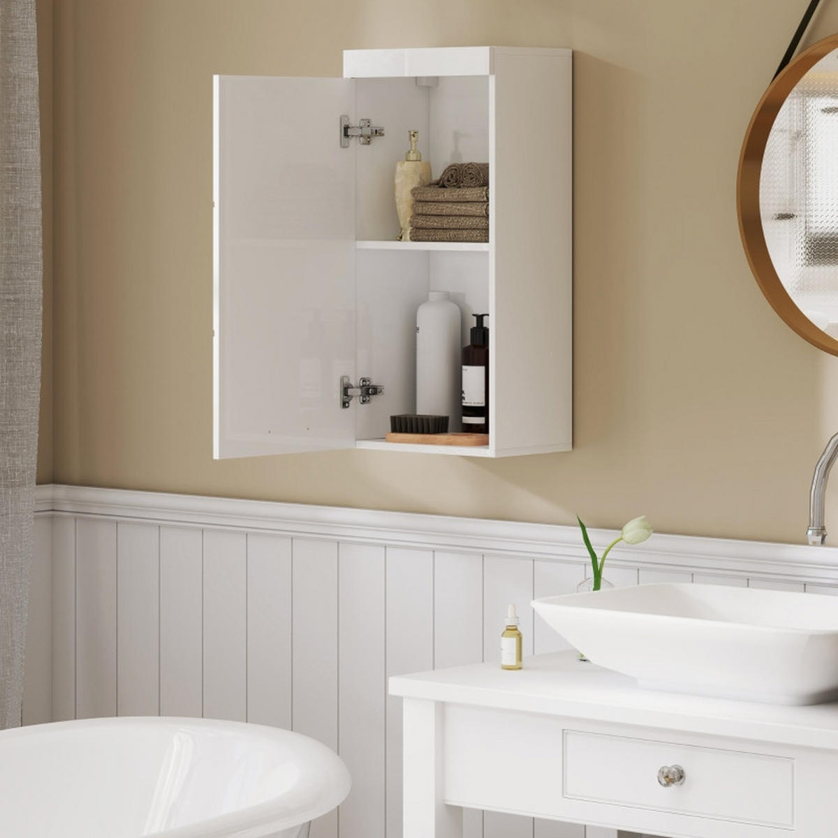 HÄNGESCHRANK 37.2x24.5x76.8 cm Weiß mit 2 Regalen & quadratischem Griff - Weiß, Holzwerkstoff (37.2/76.8/24.5cm) - Modfu