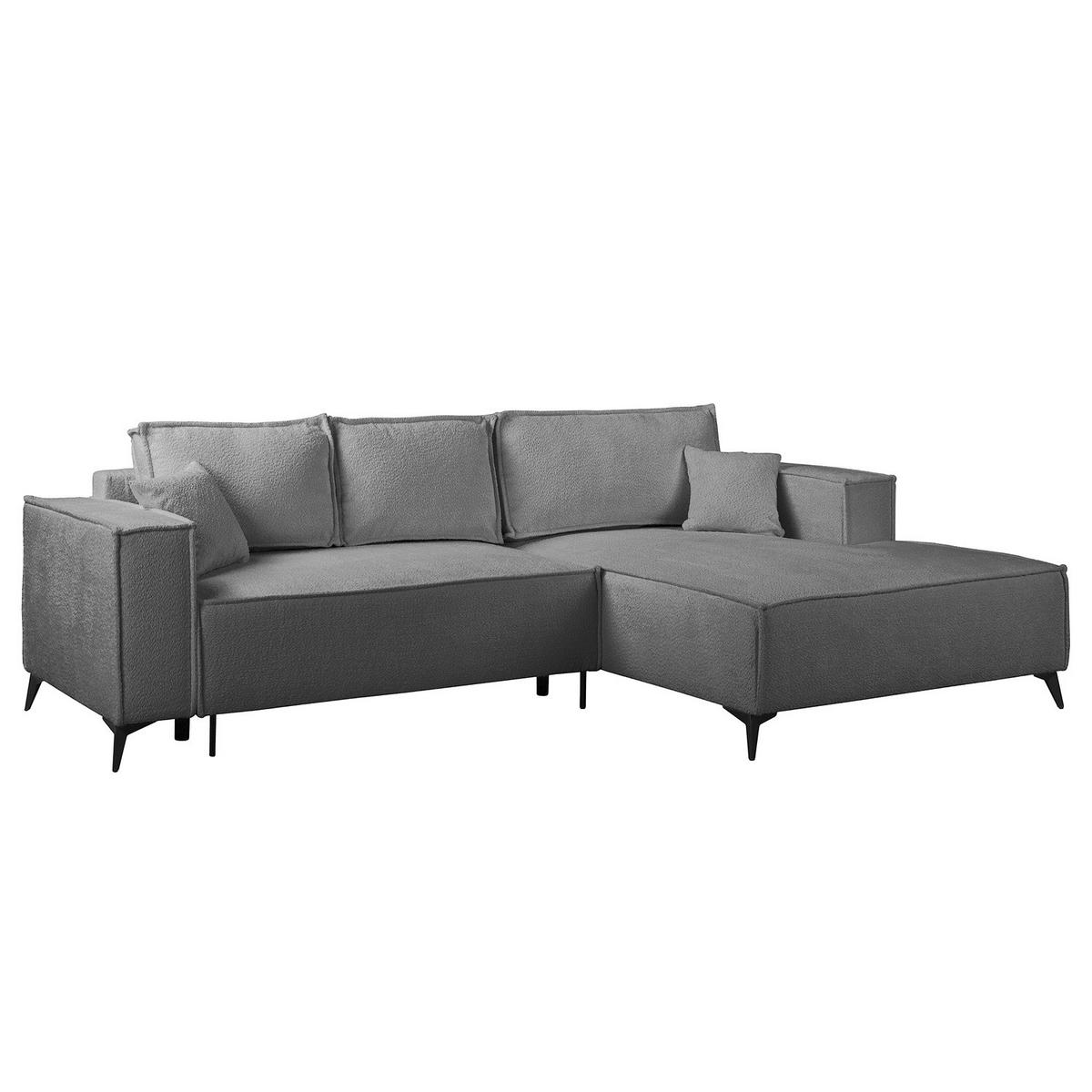 ECKSOFA mit Schlaffunktion - Silberfarben/Schwarz, Textil/Metall (294/185cm) - home24