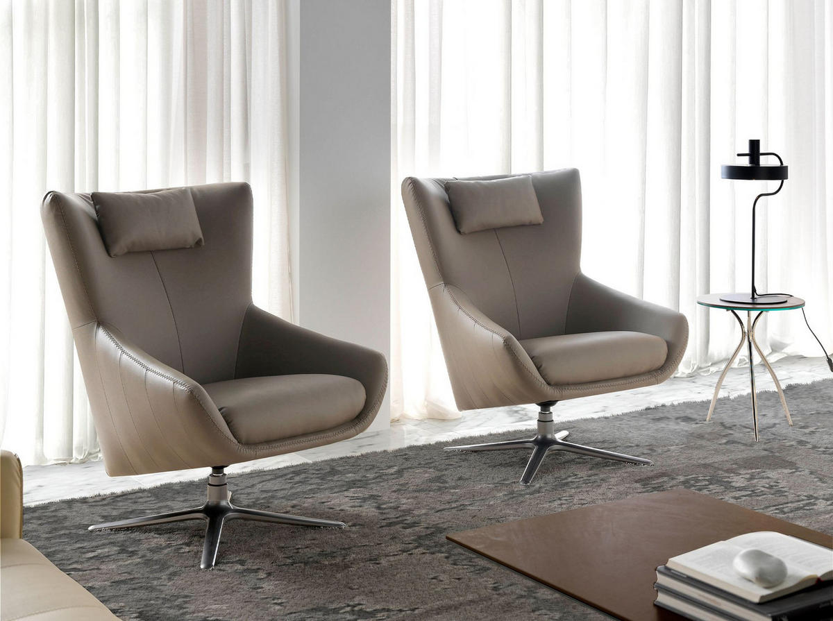 NERZFARBENER Öko-Leder-Drehsessel 76/90/100 cm - Grau, Textil (76/100/90cm) - ANGEL CERDA