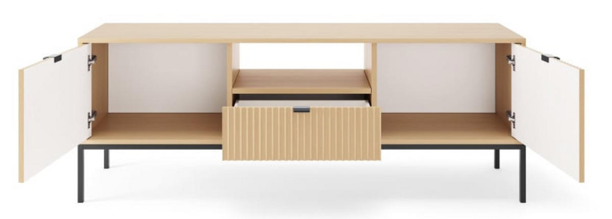 TV-SCHRANK Vicenza Eiche Schwarz Hohe Beine - Beige, Holzwerkstoff (154/56/39cm) - Sepro Meble