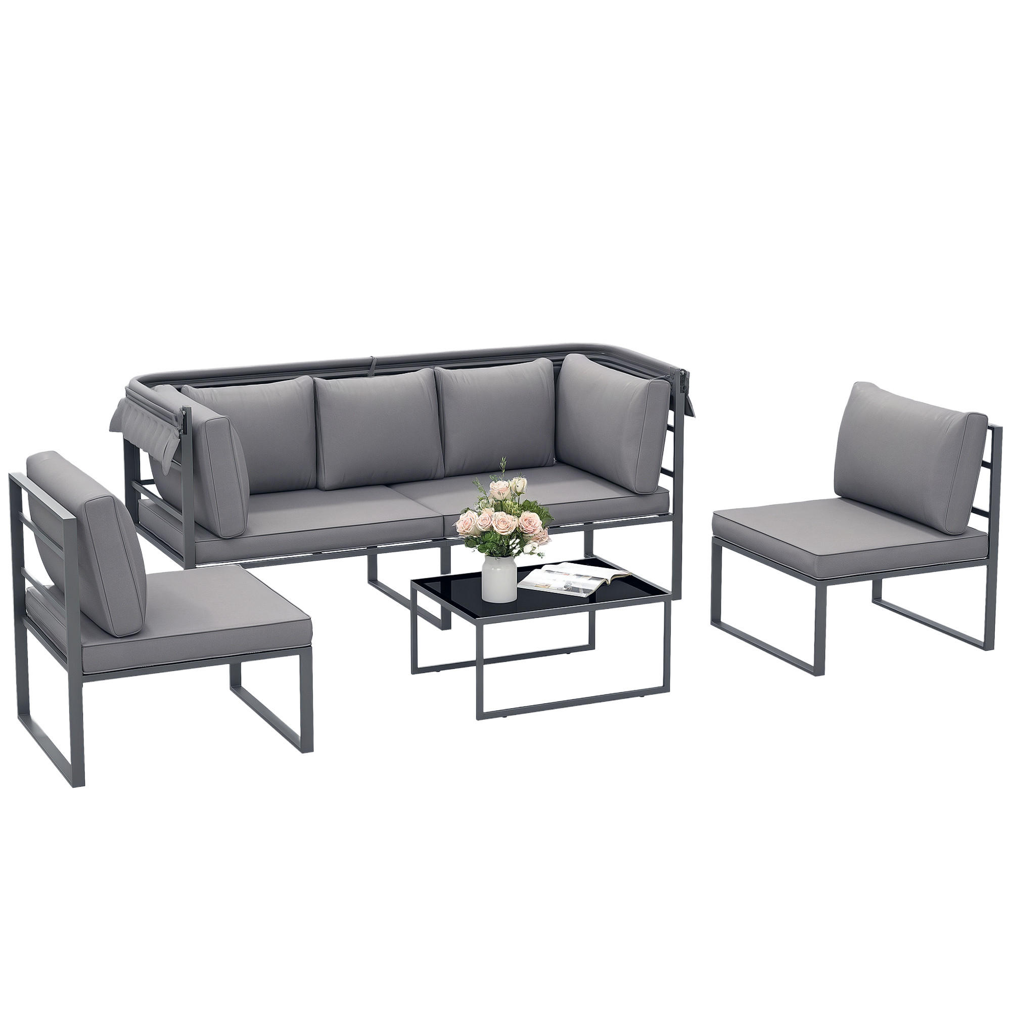 GARTENLOUNGE-SET 4-teilig DE-13429 Grau - Grau, Textil - ComfortXL