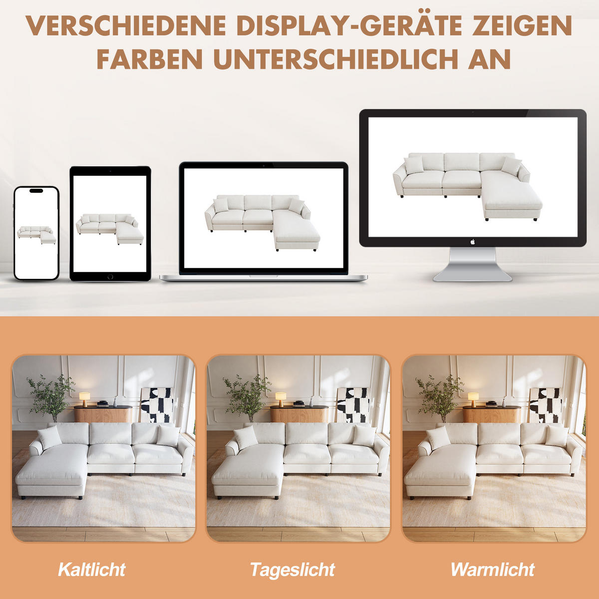 ECKSOFA 256/137/79 cm Beige mit umstellbarer Liegeelement - Beige, Textil/Metall (256/137cm) - Oxeza