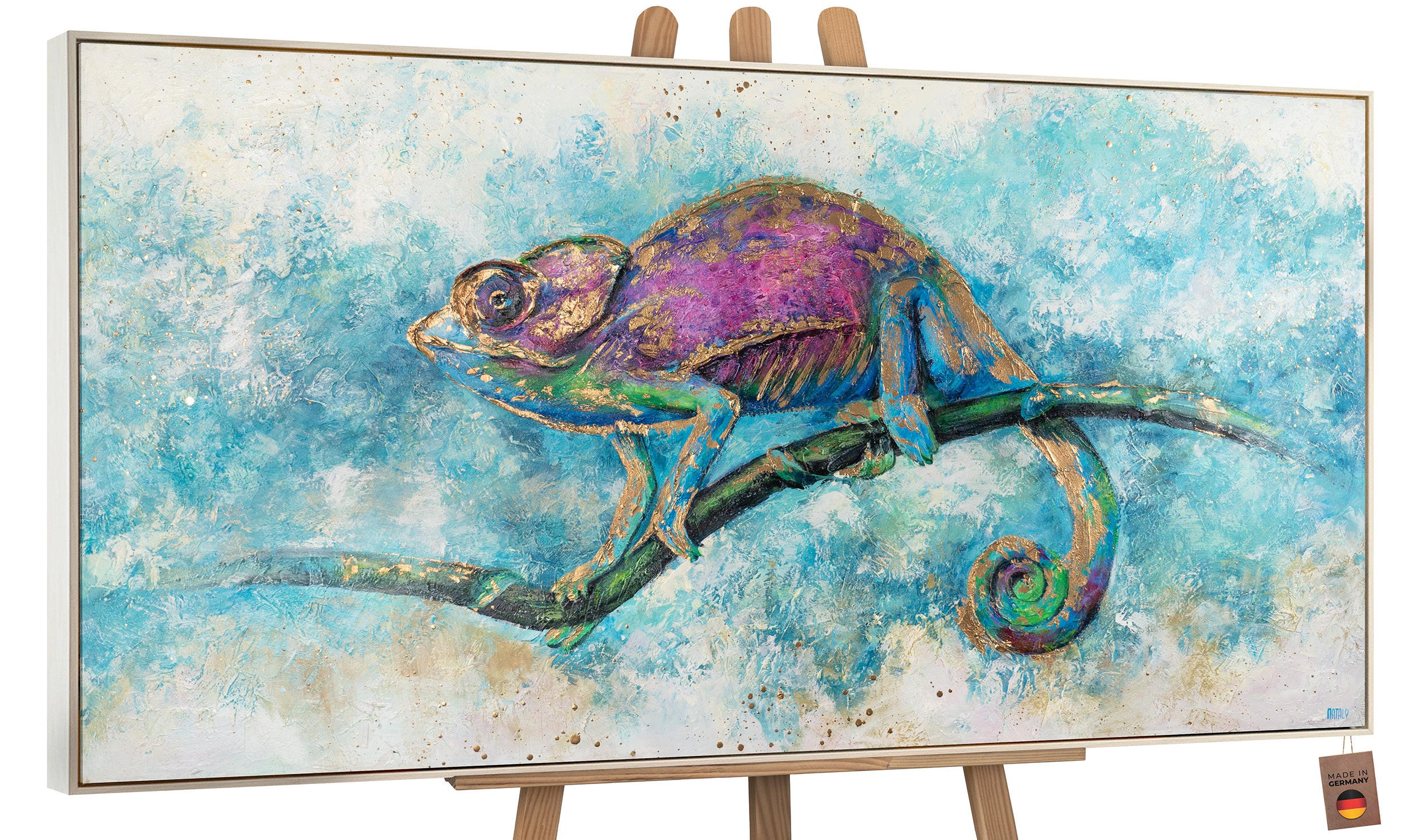 GEMÄLDE Leguan Schattenfugenrahmen Beige 140x70 cm - Beige, Holz (140/70cm) - YS-art gallery