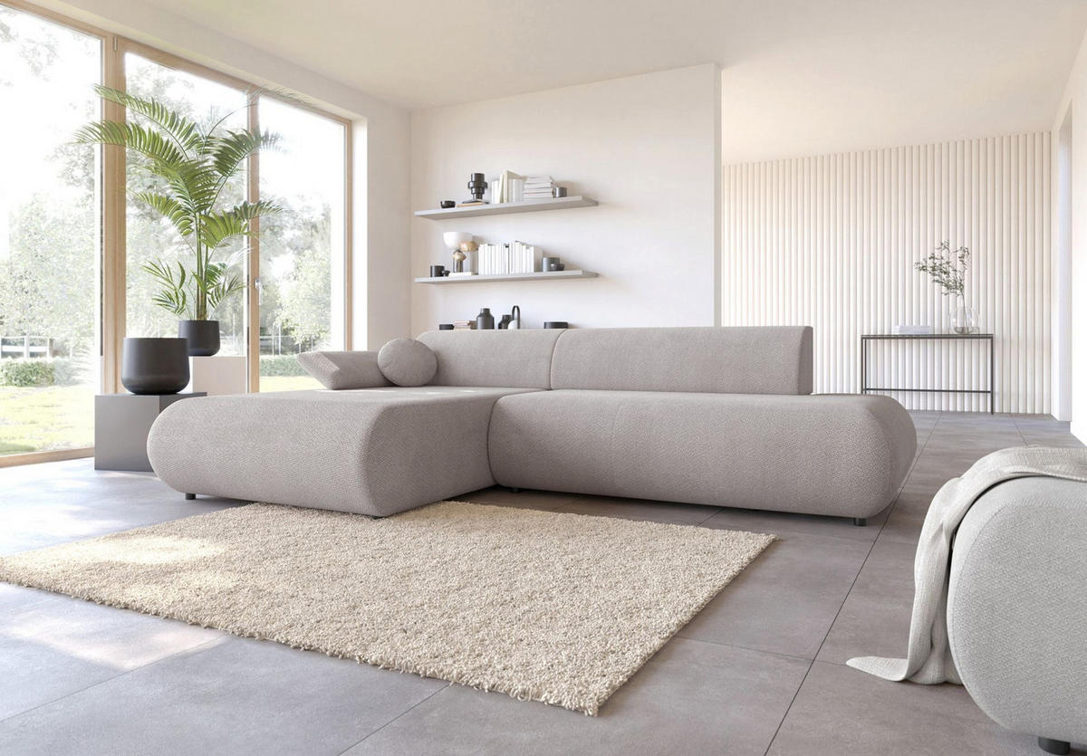 ECKSOFA Armone Hellgrau Chenille - Hellgrau/Schwarz, Kunststoff/Textil (286/173.5cm) - Selsey