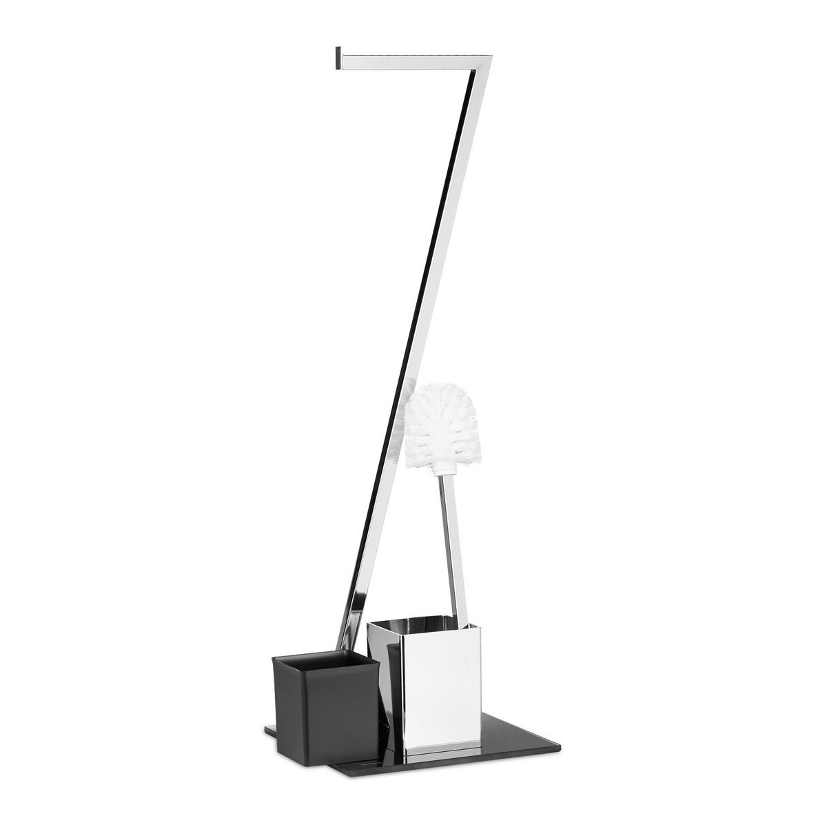 WC Garnitur - Silberfarben, Glas/Kunststoff (25/77/25cm) - Relaxdays