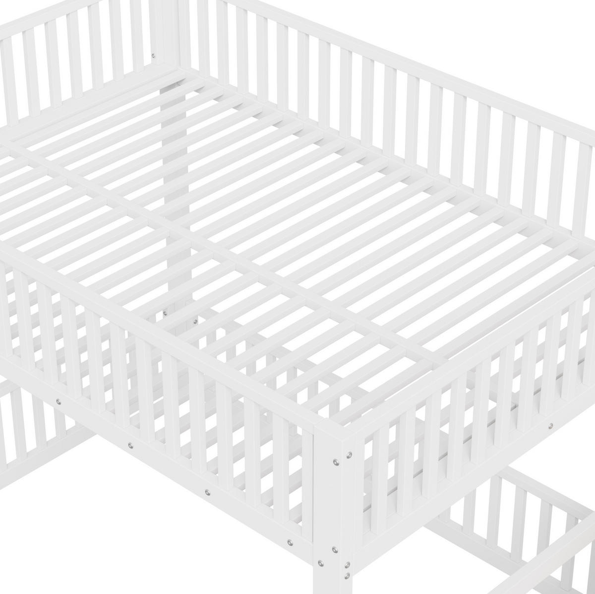 ETAGENBETT 140/200 cm Weiß mit LED und Stauraumleiter - Weiß, Metall (140/200cm) - MIVRAY