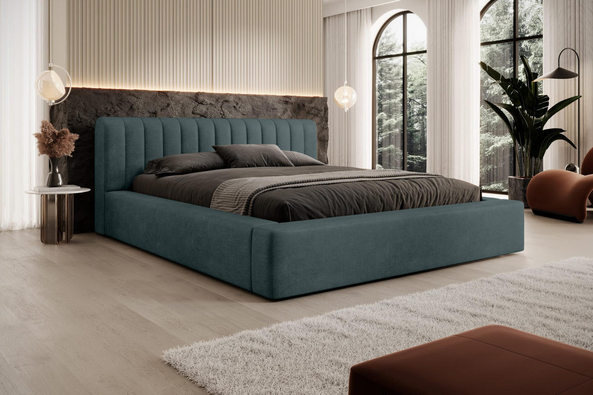 POLSTERBETT aus Polyester Vurmat 160x200 cm, Dunkelgrün - Smaragdgrün, Textil (160/200cm) - Fedve