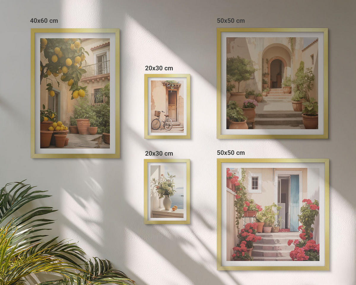BILDER SET 5er Set - 50x50 cm & 20x30 cm & 40x60 cm Goldrahmen - Zitrusfrüchte in der Sonne - Goldfarben, Kunststoff (40/60cm) - TULUP