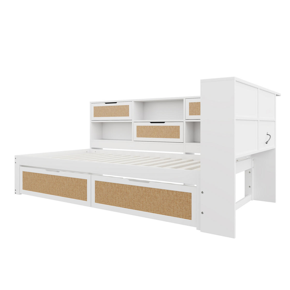 POLSTERBETT aus Holz 90x200 cm in Weiß mit USB-Anschluss & Schubladen - Weiß, Holz (90/200cm) - Modfu