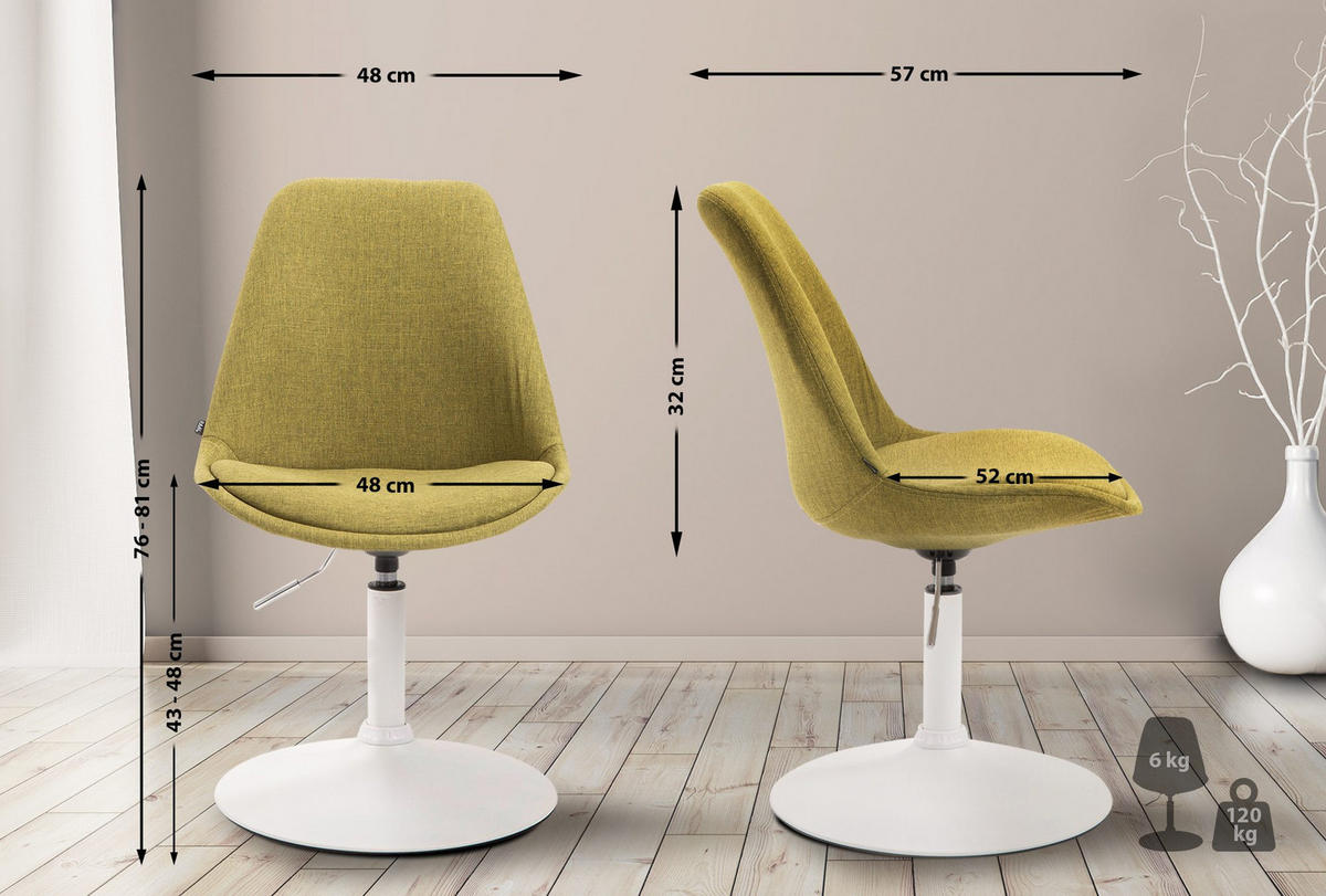 DREHSTUHL Stoff grün - Weiß/Grün, Textil/Metall (48/76/57cm) - CLP