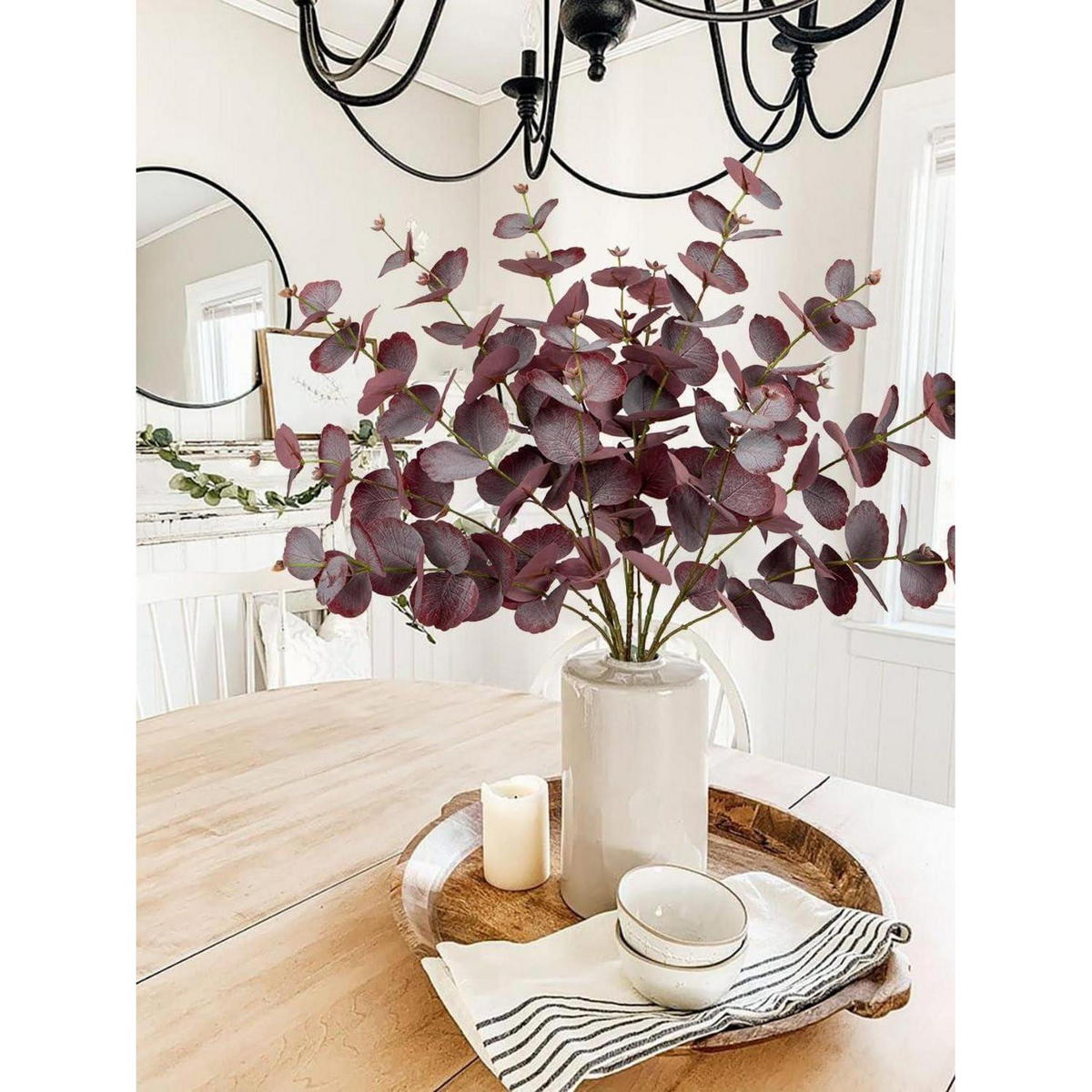KUNSTZWEIG Eukalyptus 5er Set 73 cm - Bordeaux, Kunststoff (40cm)