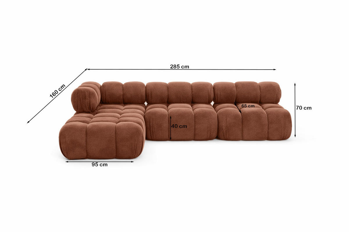 ECKSOFA L-Form Modulare, Veloursstoff Salvador, Dunkelbraun, Links, Selia - Dunkelbraun, Holz (285/160cm) - Kaiser Möbel