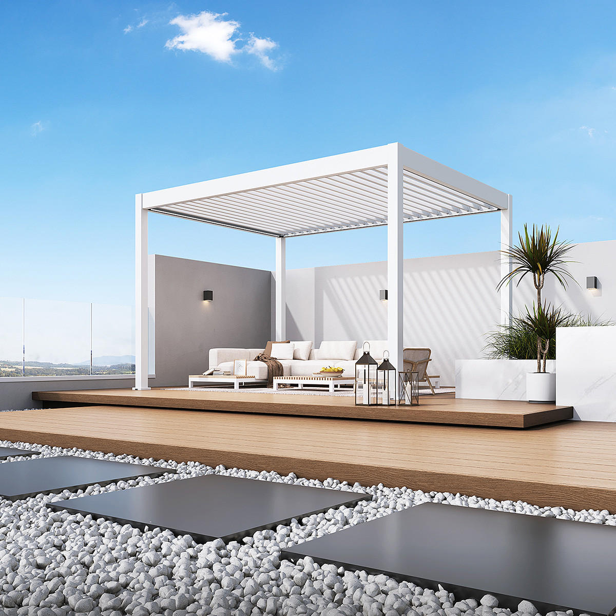 PERGOLA Deluxe Elektrisch Pavillon Terrassenüberdachung Aluminium LED 3 x 4 m - Weiß, Metall (300/255/400cm) - WEIDE