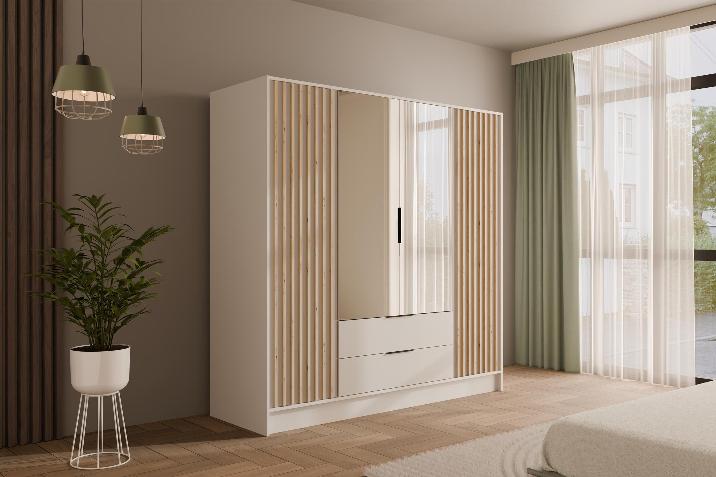 KLEIDERSCHRANK NELIA - 200 cm - Weiß/Eiche Artisan, Holzwerkstoff (200/200/51cm) - ALTDECOR