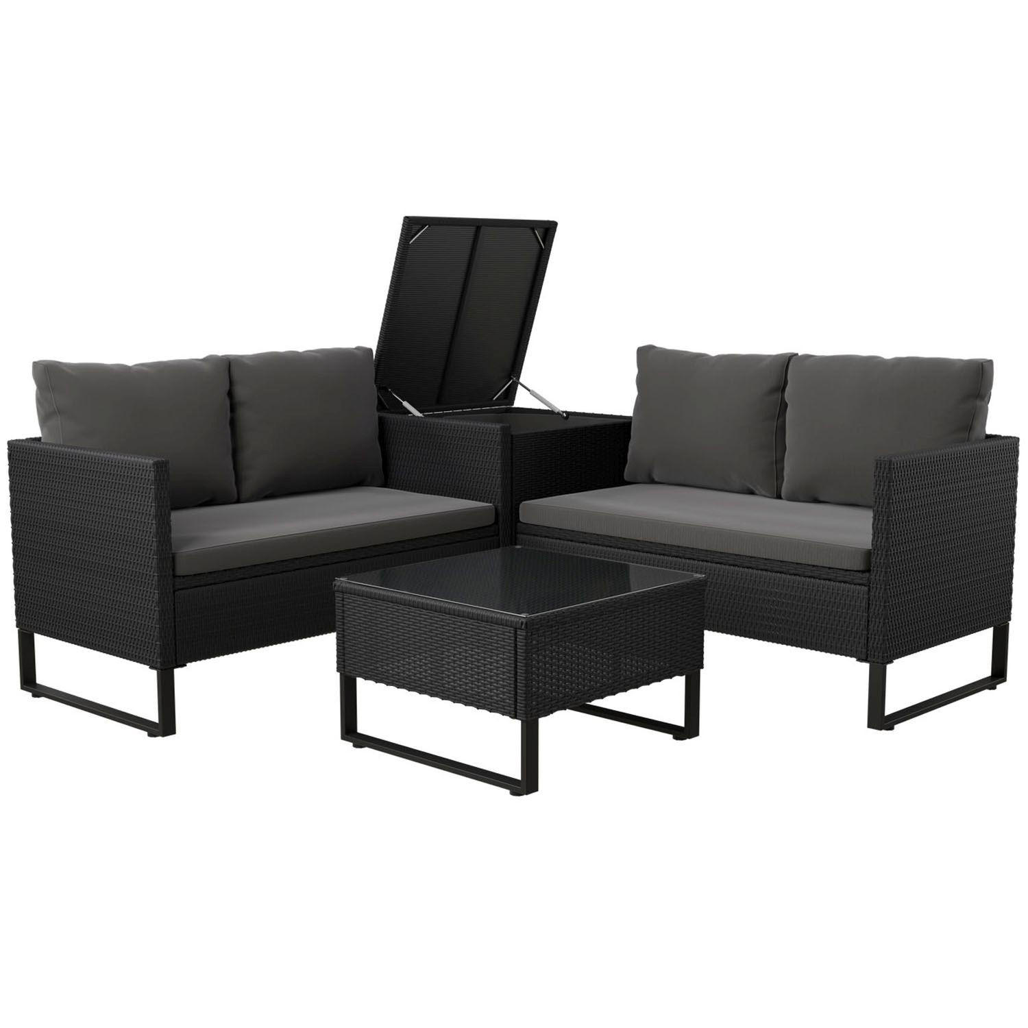 LOUNGEGARNITUR Santorini schwarz / grau - Schwarz, Kunststoff/Metall - Juskys