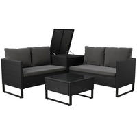 LOUNGEGARNITUR Santorini schwarz / grau inkl. Abdeckung - Schwarz, Kunststoff/Metall - Juskys