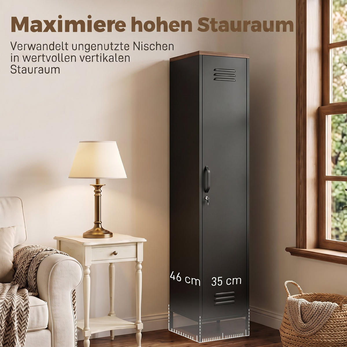 KLEIDERSCHRANK Metall Schwarz - Schwarz, Kunststoff/Metall (35/183/46cm) - HOMCOM