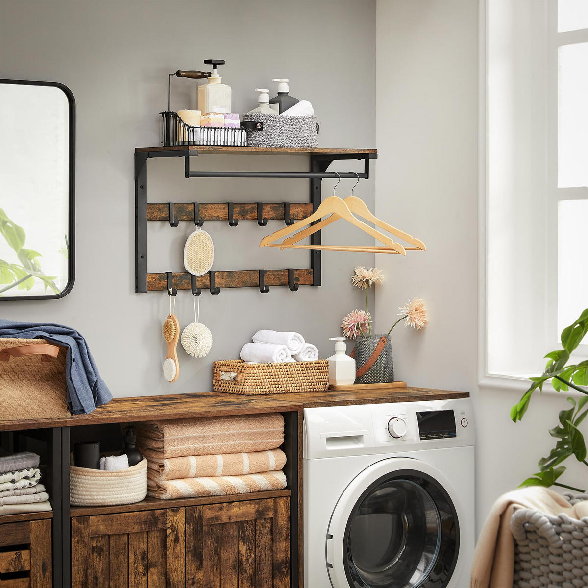 WANDGARDEROBE MIT ABLAGE - Braun, Holzwerkstoff (30/42/65cm) - Hansiro