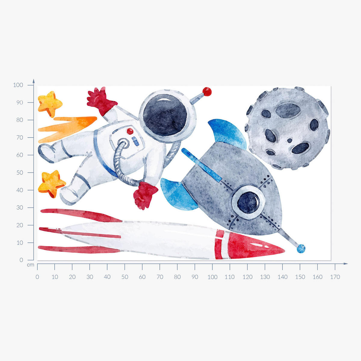 WANDAUFKLEBER 100x168cm - Astronautenrakete Weltraum - Multicolor, Kunststoff (100/168/0.1cm) - Wallfluent