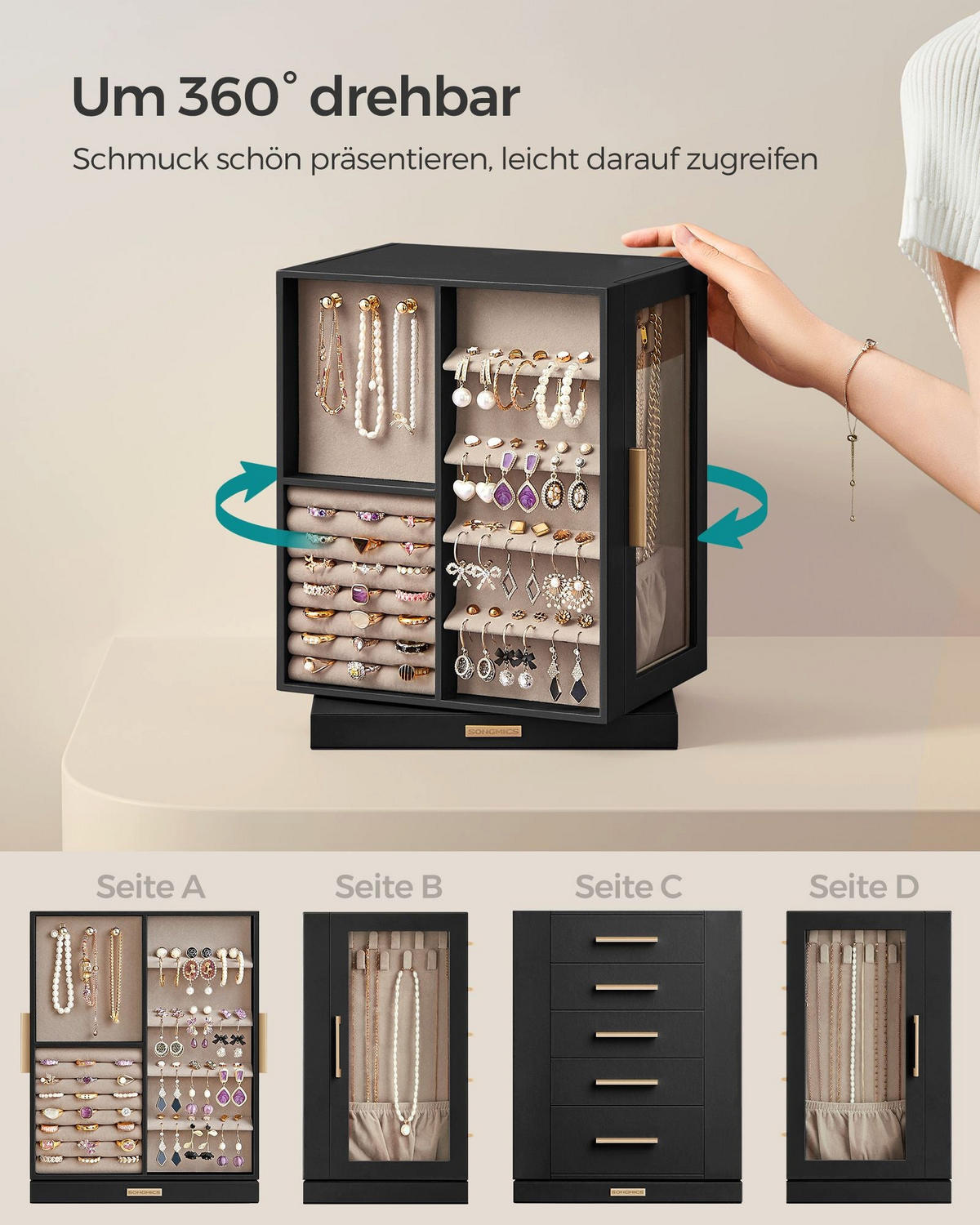 SCHMUCKKÄSTCHEN PORT-AU-PRINCE - Schwarz, Holzwerkstoff (22.2/28.5/16cm) - Hansiro