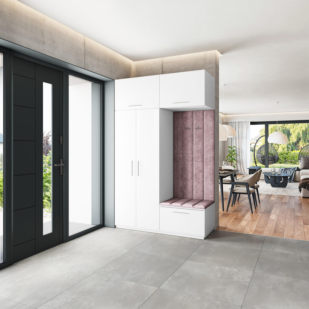 GARDEROBENSCHRANK REMA 150/240/60 cm Modern Garderobe-Set Weiß - Lila/Weiß, Holzwerkstoff (150/240/60cm) - MASSENO