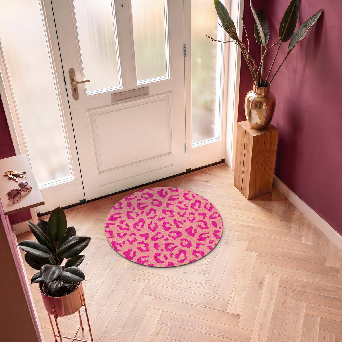 ROHOŽKA Potisk pantera - Růžová - Zvířecí potisk - Minimalistická 90x90 cm - růžová, textil/umělá hmota (90/0.4cm) - MuchoWow