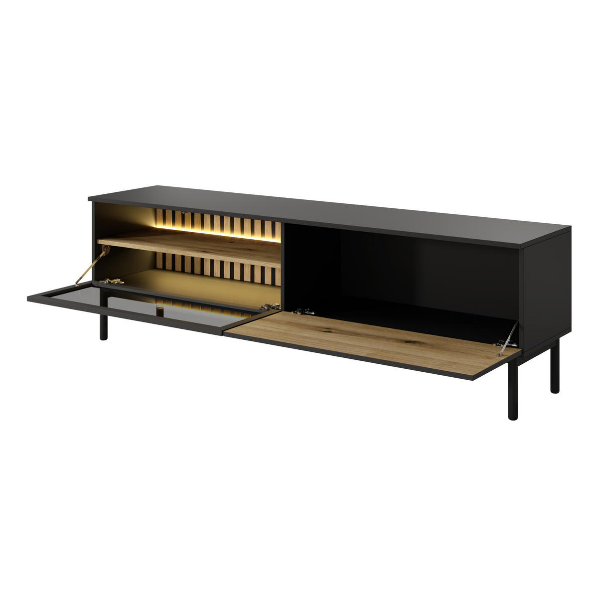 LOWBOARD LAMBERTI 179,9x39,4x54,8 cm mit 2 Türen Schwarz - Goldfarben/Schwarz, Holzwerkstoff (179.9/54.8/39.4cm) - MASSENO