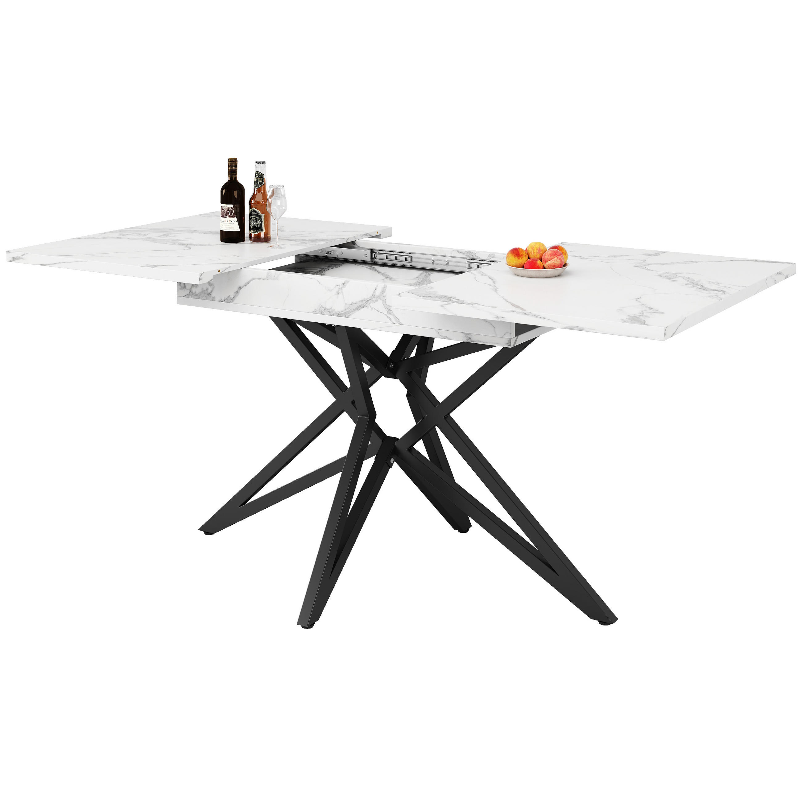 ESSTISCH 120-160/80/76 cm weiß ausziehbar mit sternförmigem Metallgestell aus MDF - Weiß, Holzwerkstoff (120/80/76cm) - OKWISH