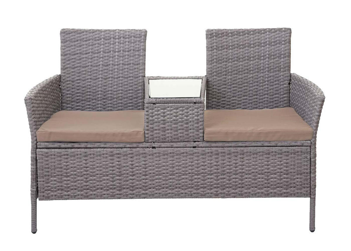 GARTENBANK mit Tisch Grau Kissen Creme - Grau, Metall (132/84/55cm) - PROREGAL