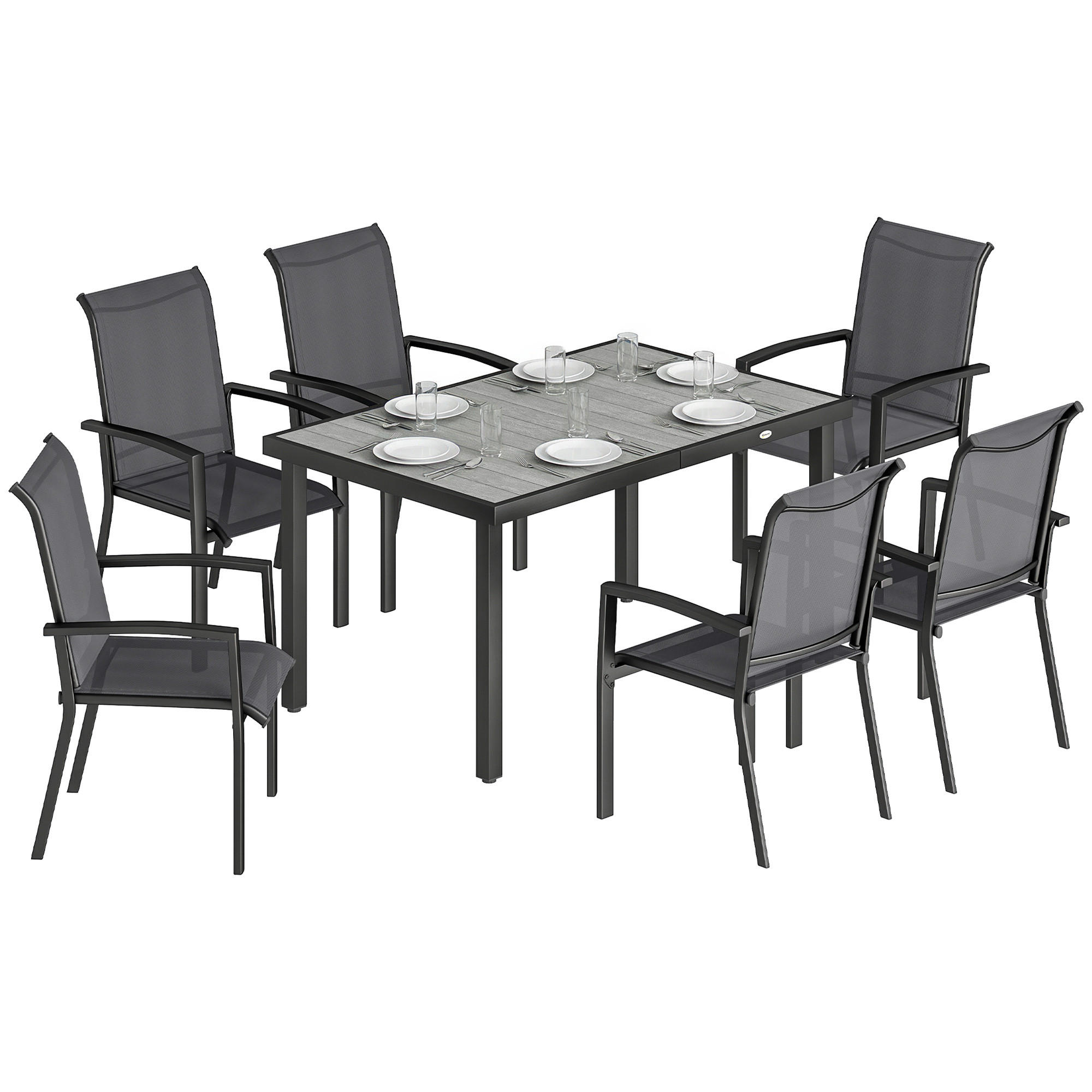 GARTENMÖBELSET 7-teilig,zweiteiliger Tisch+6 Texteline-Stühle,grau - Grau, Metall - Vallsero