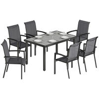 GARTENMÖBELSET 7-teilig,zweiteiliger Tisch+6 Texteline-Stühle,grau - Grau, Metall - Vallsero